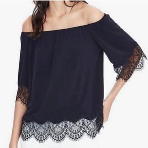 Banana Republic Navy Off-Shoulder Lace Blouse